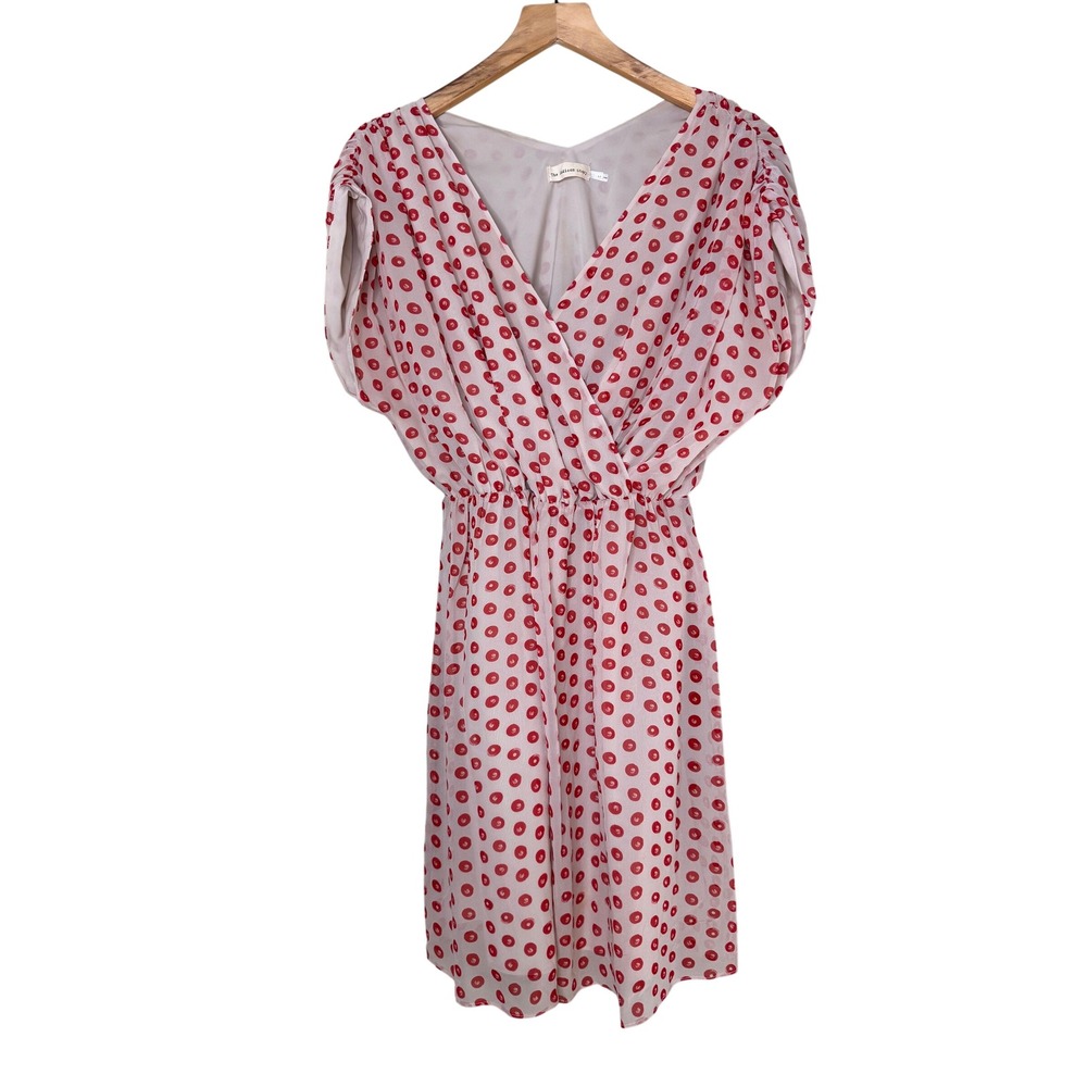 The Addison Story Anthropologie‎ 100% Silk Red Dot Mini Dress XS Ruched Sleeve